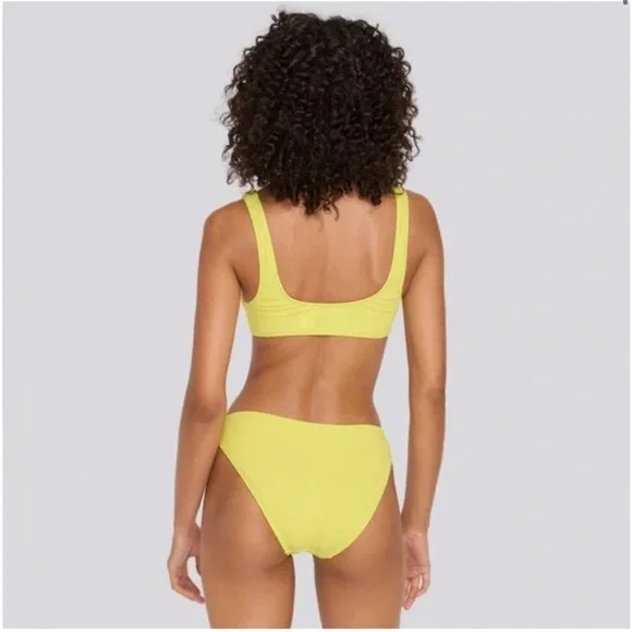 NWT Solid & Striped Elle Ribbed Bikini Top & Bottom Chartreuse Set of 2 pcs - Picture 2 of 11